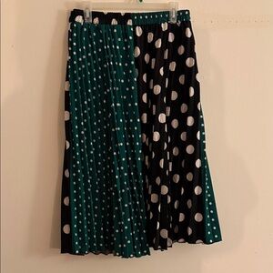 Polka Dot Pleated Skirt - Green and Black